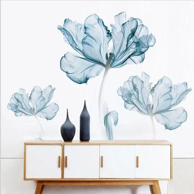 Kreative nordische blaue Blume Wandaufkleber 3D Wandkunst Aufkleber Zuhause Warme Hintergrunddekoration für Wohnzimmer Sofa Schlafzimmer