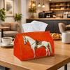 1pc Traditional Classic Horse Red Tissue Box with Animal Saddle Oil Painting-Fabric Napkin Storage Organizer for Kitchen,Car,Elegant Decorative Box,Pu