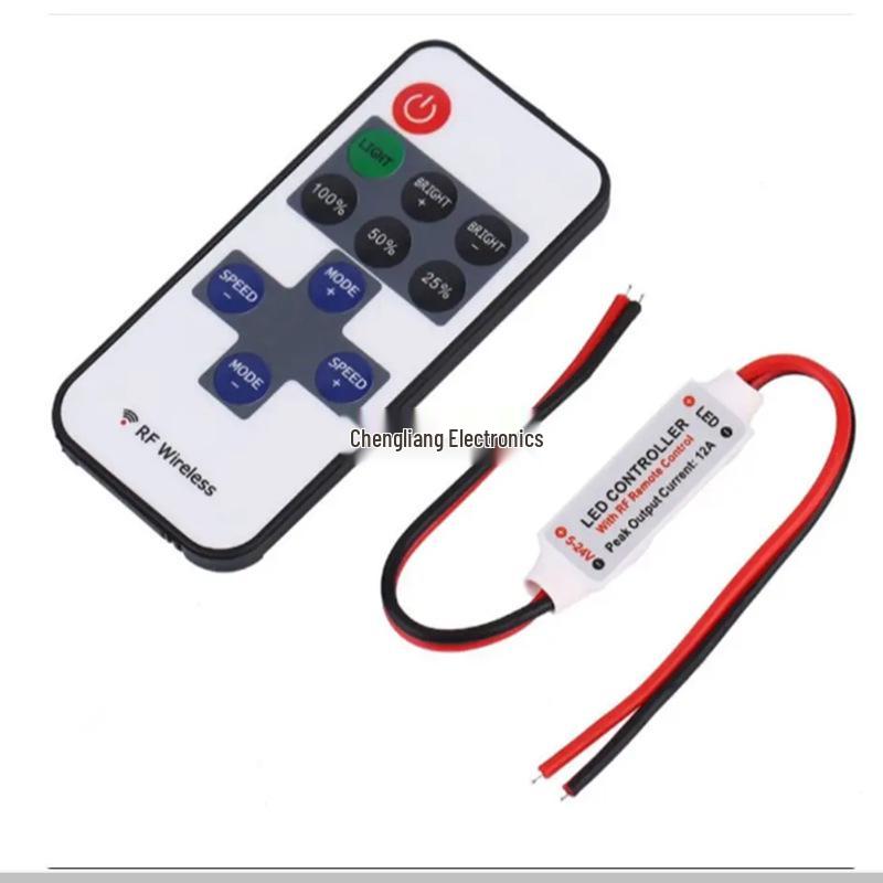 11-Key Single Color Mini RF LED Strip Controller & Dimmer, 5-24V