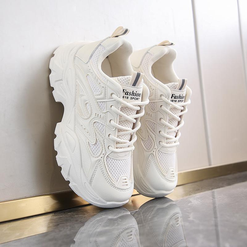 Summer Thin Women's Sneakers New Mesh Breathable Casual Texture Heightened Dad Shoes Lace Up Hot Women's Shoes