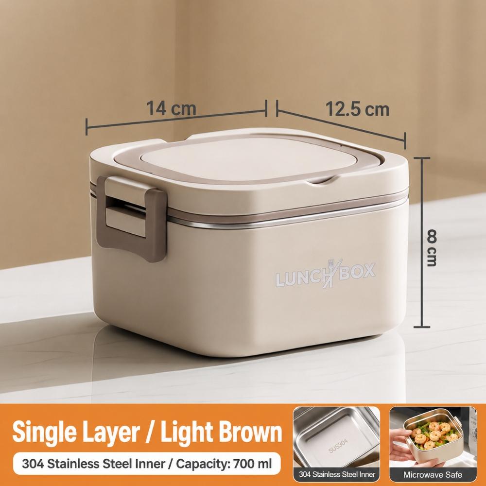 Portable Stackable Lunch Box With 304 Stainless Steel Inner Containers, Side Buckles And Carry Handle For School Office Travel Meals
