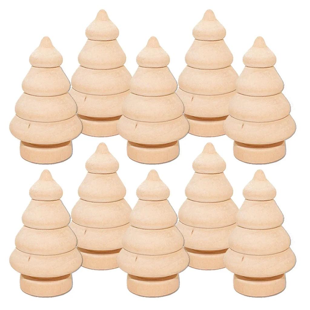 10pcs/set Children Log Dolls Wood Figurines Christmas Decoration Handicraft Kid DIY Painting Wood Tree Snowman Craft Toy