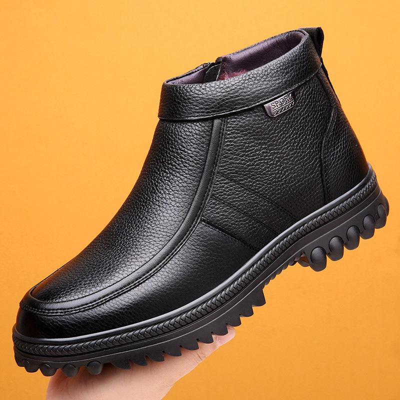 

Winter first layer cowhide leather wool men s cotton shoes with velvet to keep warm middle-aged and elderly plus size men s shoes dad leather shoes 44