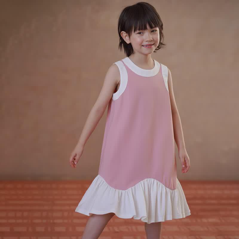 Girls  Pink Sleeveless Knit Mermaid Mid-Length Dress 160