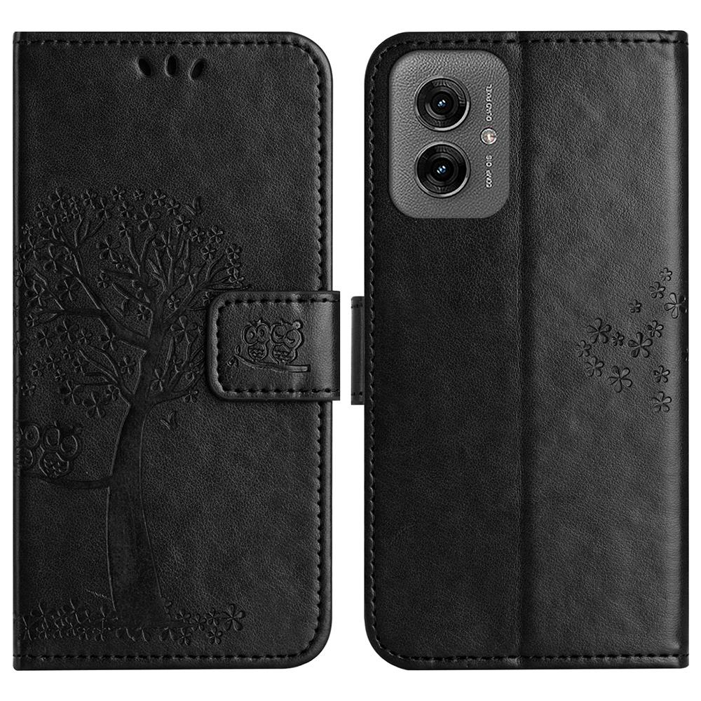 For Motorola Moto G55 5G Case PU Leather Owl Tree Imprinted Wallet Phone Cover