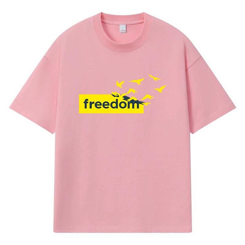 2026 Freedom Birds Printed Graphic Y2k Harajuku Streetwear 100% Cotton T Shirt Casual Oversized Summer Men T-shirt