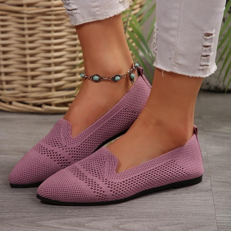 Fashion New Women Flats Solid Color Mesh Loafers Shallow Women Flats Shoes Soft Bottom Knit Ballet Flats Shoes Casual Slip On Boat Shoes