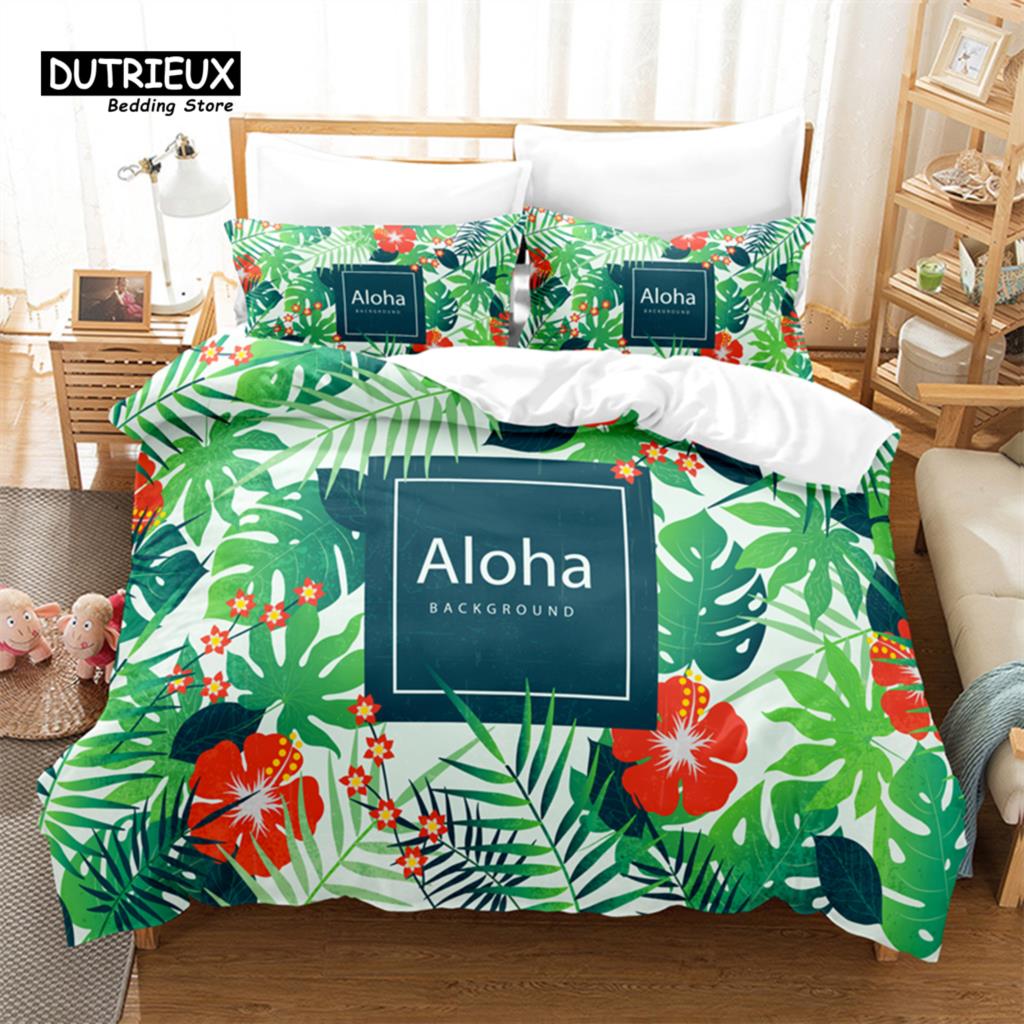 Cartoon Beautiful Flower Bedding Set, Leaf Duvet Cover Set, Soft Comfortable Breathable Duvet Cover, Bedroom Guest Room Decor