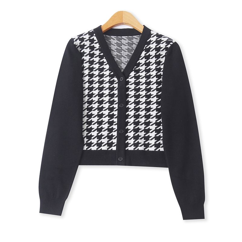 

Houndstooth Cardigan Sweater Fall New Arrival Export Female Fashion V Neck Single-Breasted Long Sleeve Slimming Sweater Sweater 32755 Houndstooth B- 8-30-3 S
