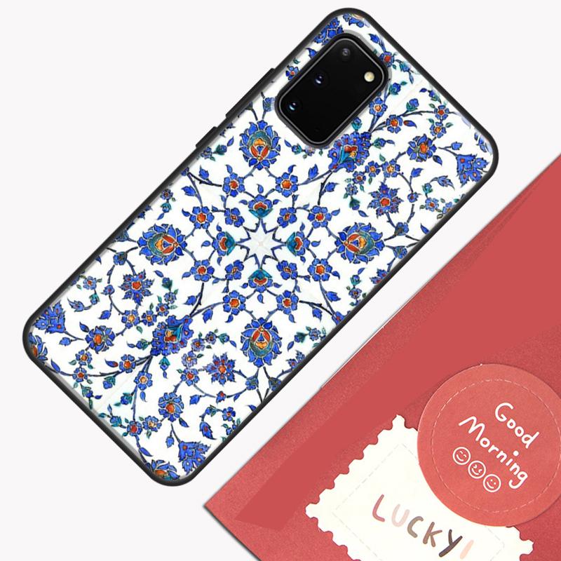 Square Turkish Flower Tiles Phone Case For Samsung Galaxy S24 S26 Ultra S20 S21 S22 S23 S25 Plus S10 S25 FE Cover Shell