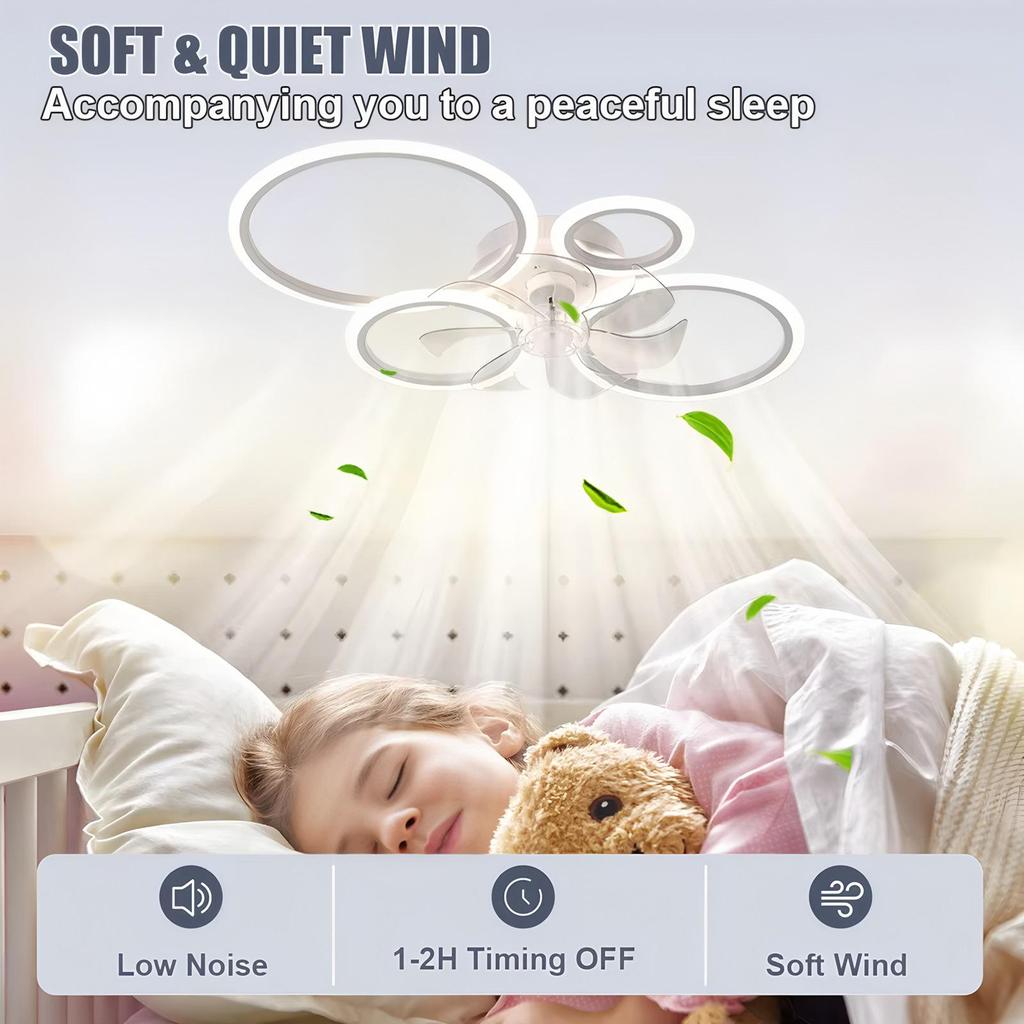 White Minimalist Modern Ceiling Fan with Light for Living Room or Bedroom