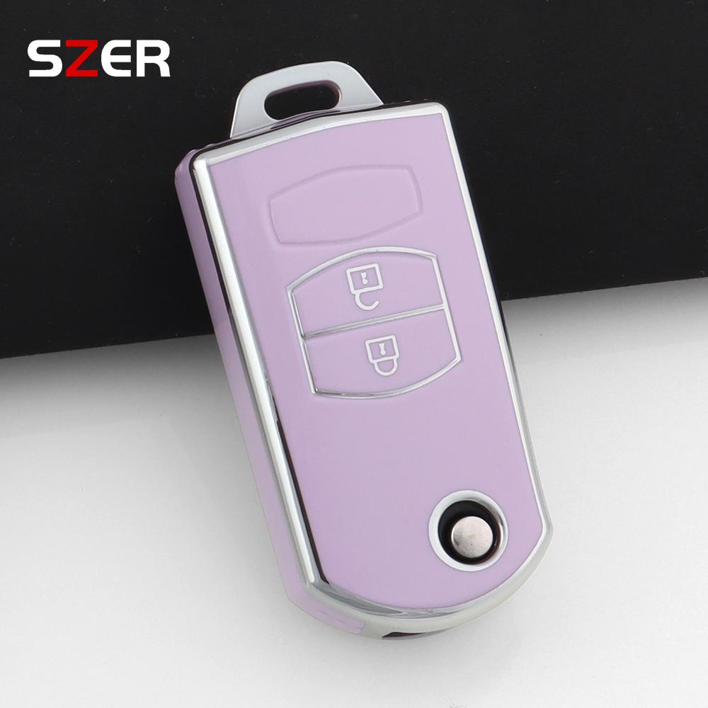 For Mazda Demio 2 3 5 6 M3 M5 M6 Cx-5 Cx7 Cx9 Rx8 Mx5 Mpv 2 3 Buttons Soft Tpu Car Remote Flip Key Case Cover Holder Keychain