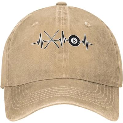 Womens Mens Adjustable Baseball Cap with Billiards Ball 8 Pool Cues Heartbeat Pattern Denim Fabric Snapback Hat