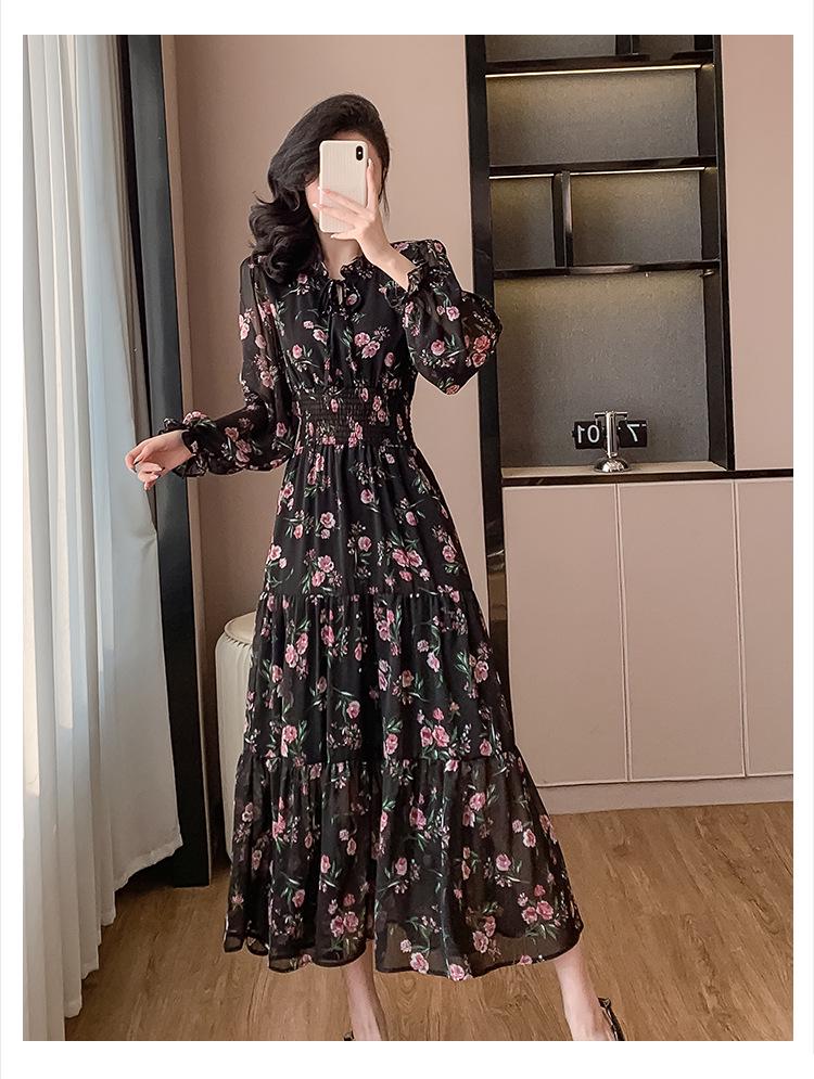 High-Quality Hong Kong Style Floral Ruffled Long Dress - Korean Chic Resort & Sweet Waist-Cinched Skirt