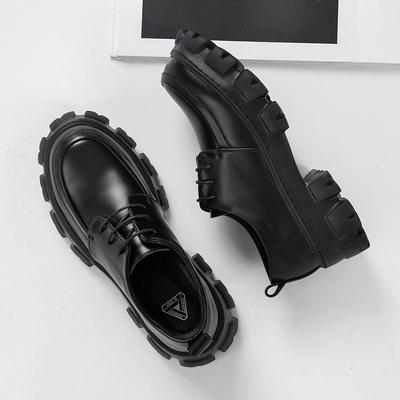 Male Leather Shoes Men 2025 New Chunky Platform Retro Work Shoes Spring Autumn Derby Shoes Highstreet Low Top Man Casual Flats