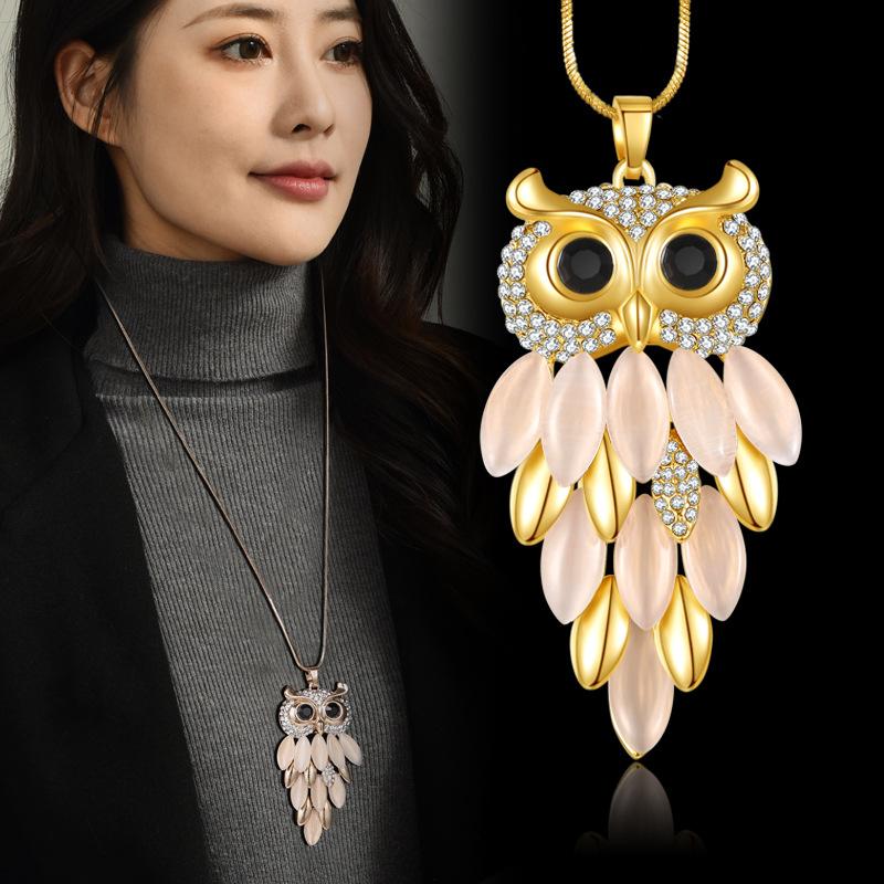 High-end Women s Long Opal Owl Fashion Accessories Pendant Necklace 60CM(Necklace Long)