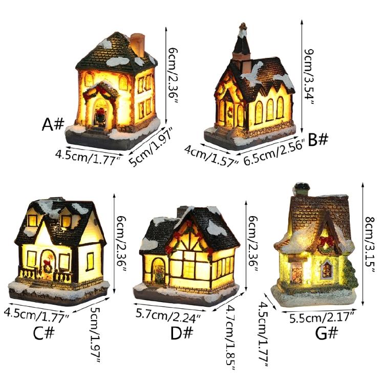 דמות בית חג מולד מיניאטורי עם תאורת LED לבית, חדר ילדים, שולחן עבודה