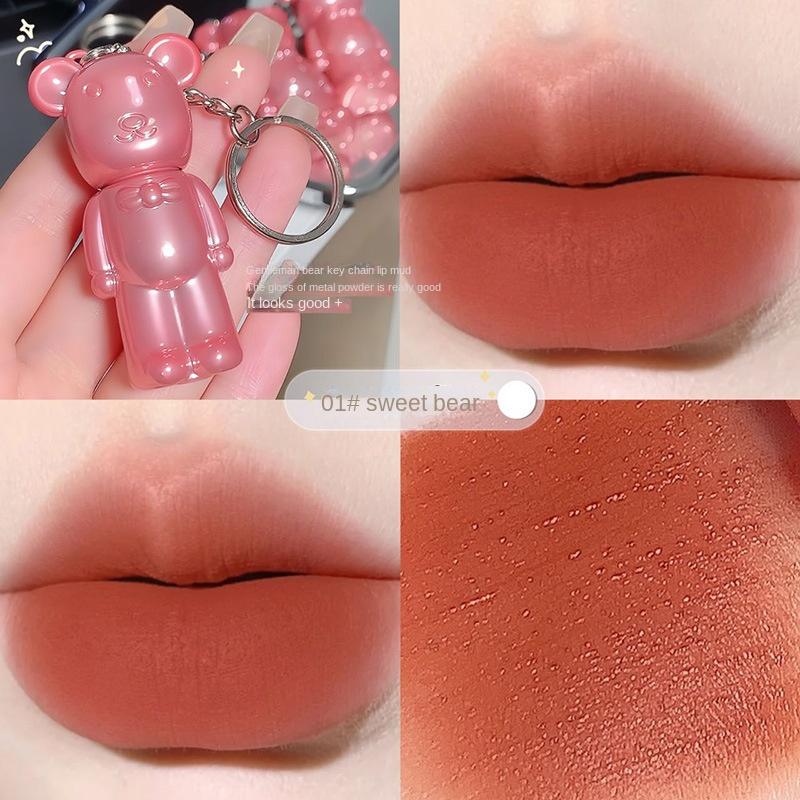 Bär Lip Schlamm Matte Nebligen Samt Lip Glasur Lippenstift Schlüsselanhänger Anhänger Student Party Lippenstift Make-Up Mädchen