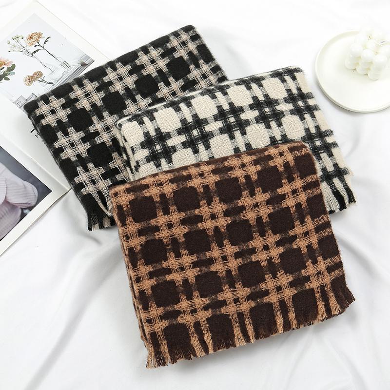Winter Plaid Pashmina Shawls Scarf Woman Winter Warm Scarves Fashion Lady Long Wraps Thickened Cashmere Like Muffler Neckerchief