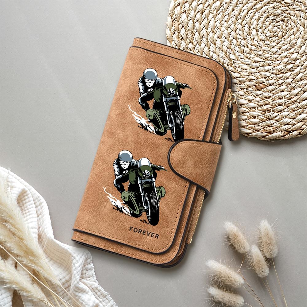 Biker Pattern Long Wallet Forever Printed Multi Slot Portable PU Leather Purse for Daily Use