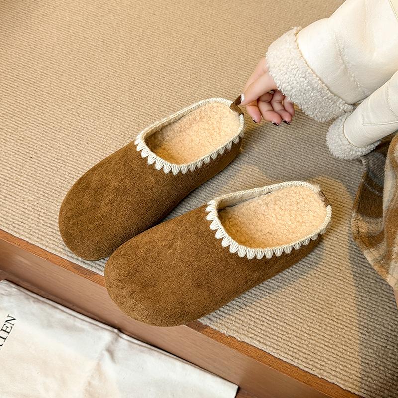 Thick-bottomed bag head Boken half slippers women's 2025 autumn leisure one-pedal lace casual versatile retro slippers women