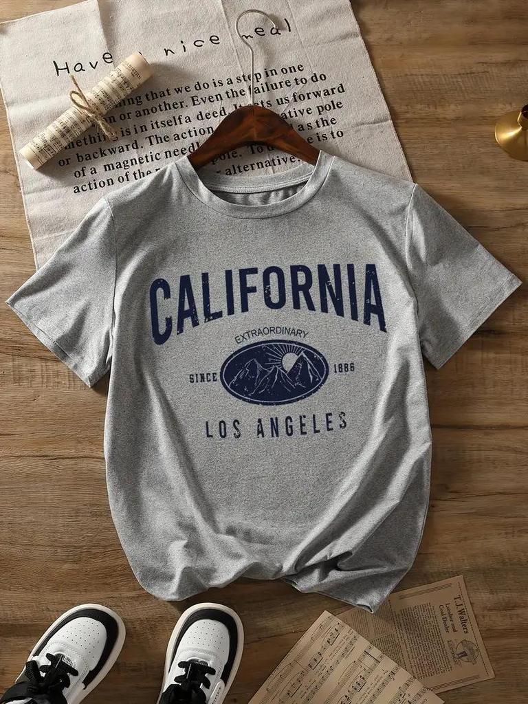 Light Grey Women's Short-Sleeved European and American Style Top with Picture