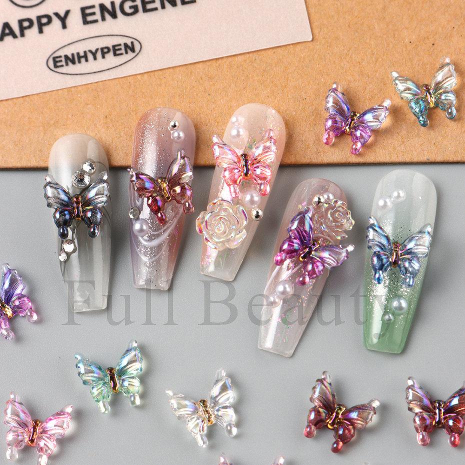 Nail Art Accessories Ins Summer Fairy Aurora Ice Transparent Butterfly Bag Three-dimensional Resin Nail Accessories
