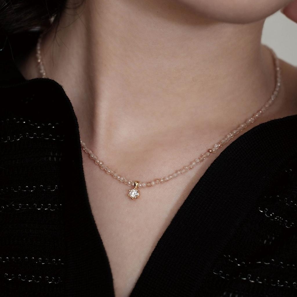 Neue Leichte Luxus Exquisite Champagner Kristall Zirkon Mosel Reinsilber Halskette für Frauen