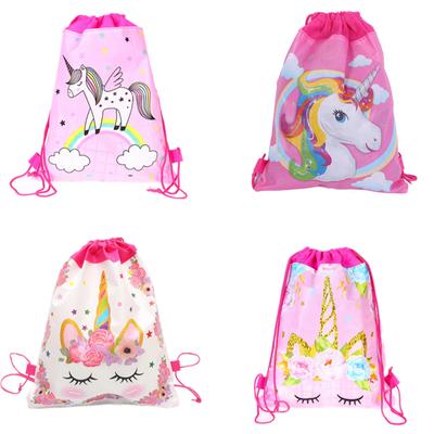 Drawstring  Backpack Non-woven Fabric Cartoon A Horned Horse Printed Storage For Children