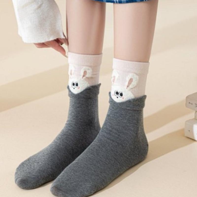 Autumn Three-dimensional Cute Cartoon Animal Plush Embroidery Double-seam Double-layer Mid-calf Socks, Personalized Pile Socks