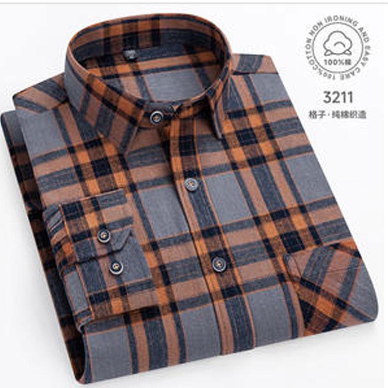 10XL 11XL 100% cotton Autumn Winter Fat men's shirt Long sleeve high quality wool fashion plaid casual non-ironing