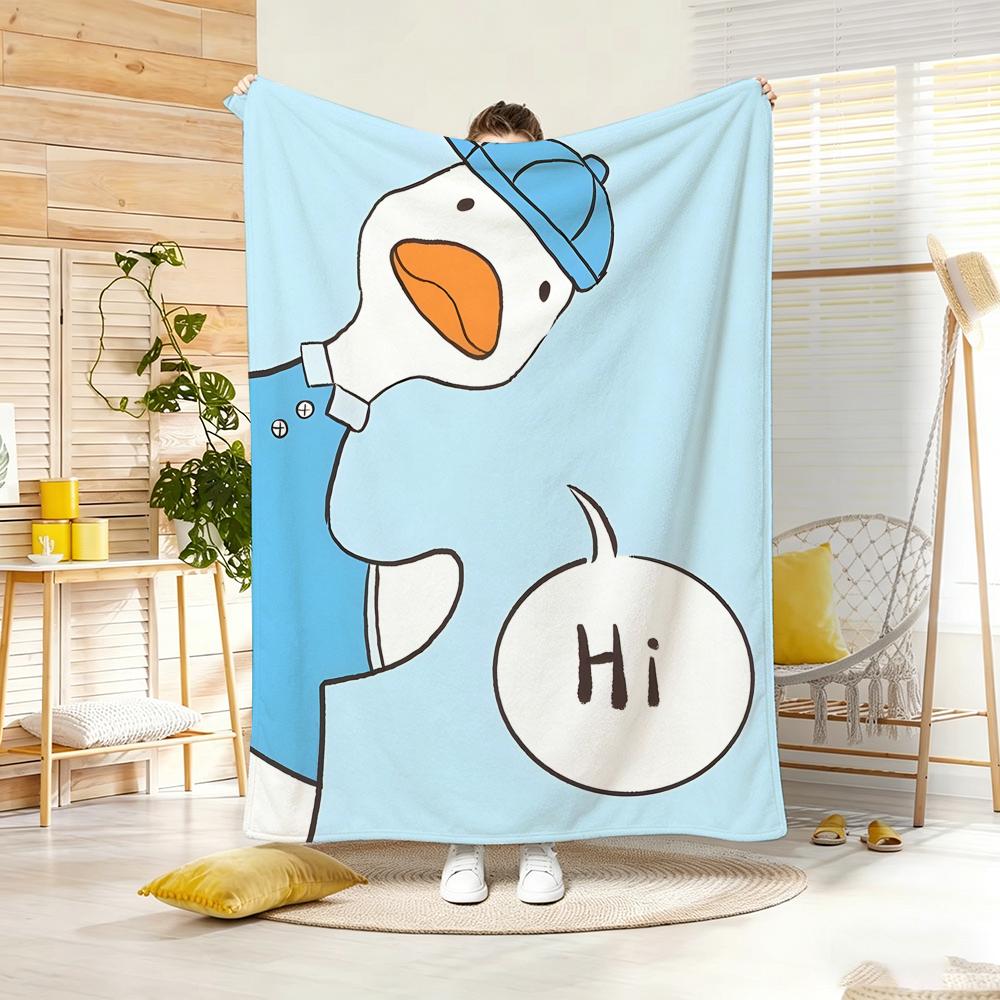 Cartoon Fun Duck Pattern Throw Lightweight 240g Flannel Blanket Soft Skin-friendly for Summer Cooling