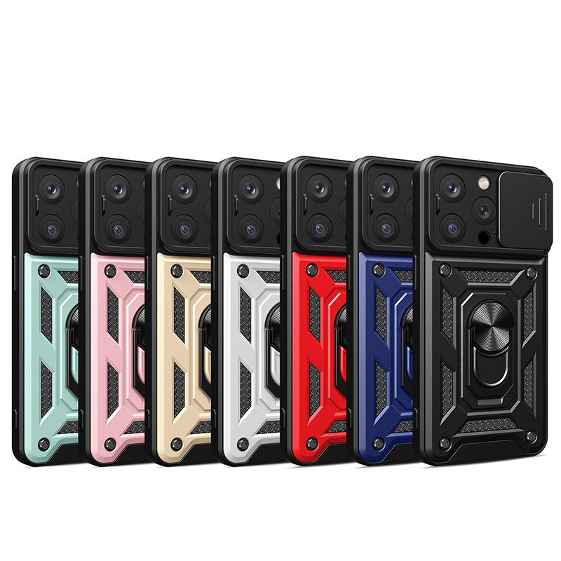 For Apple 13/14/15 Pro Phone Case Anti Drop Sliding Window for IPhone 14 PLUS Metal Ring Holder
