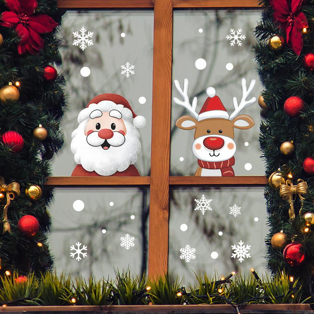 Cartoon Santa Claus Reindeer and Snowflake Atmosphere Decorative Glass Door and Window Stickers