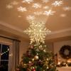 Gold Snowflake Star Christmas Tree Topper Light, Holiday Projection Tree Top Decoration, Five-Pointed Star Light for Christmas Party Decor