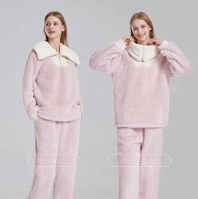Damen Übergröße Hochwertige Warme Hauskleidung Herbst und Winter Langarm Korallenvlies Dickes Pyjama-Set