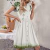 Women's Round Neck Summer Flying Sleeves Casual Fashion Floral Print Loose Button Pocket Midi Dress
