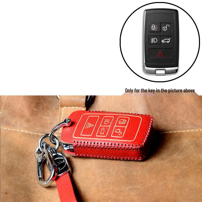 Genuine Cowhide Car Key Case for Jaguar XEL, XFL, XF, XE, F-Pace, XJ - Women's High-End Smart Model with Buckle.