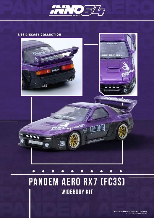 Inno Models Scale Mazda RX7 PANDEM ROCKET BUNNY Purple Finished Product 1/64 (FC3S) RX7FCP-PB