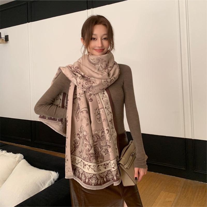 Autumn and Winter Air Conditioner Shawl New Loulan Menghua Double-sided Jacquard Scarf Women's Versatile Atmosphere Scarf