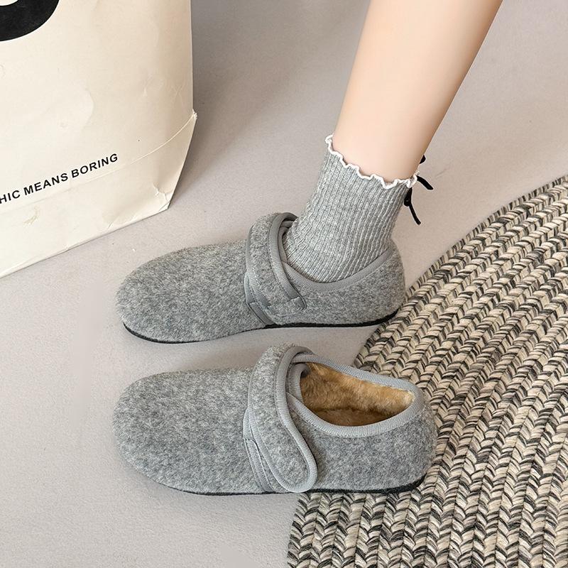 Warm Velcro Mao Mao cotton shoes women's autumn and winter new flat-bottomed casual and comfortable velvet Birkenstocks