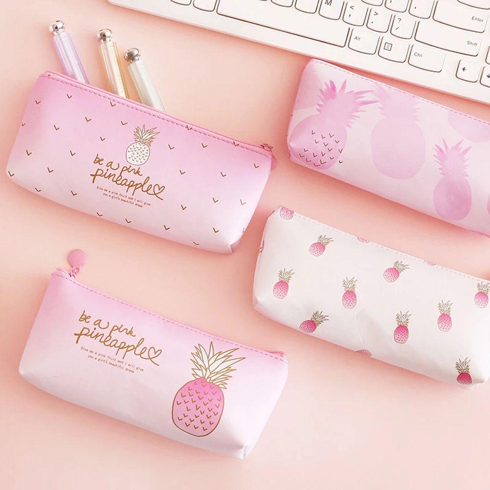 Student Stationery Waterproof Pencil Box Storage Bag Pineapple Pencil Bag Pen Bag Pu Pencil Case