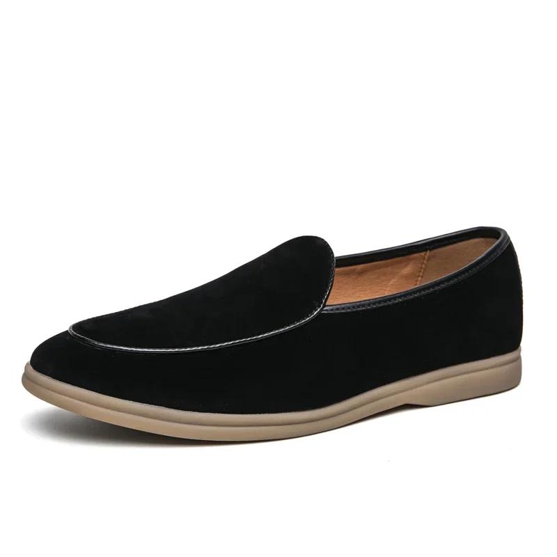 Spring and Autumn Suede Shallow Mouth Mens Loafers Flat Casual Shoes Luxury Brand Nubuck Leather Designer Mocasin Wedding Shoes