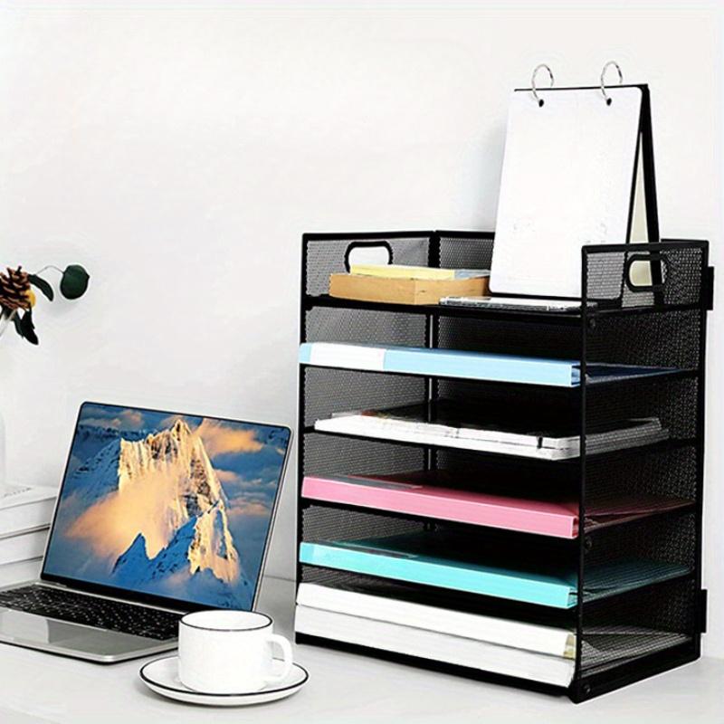 1Pc 6 Tier Paper Organizer Letter Tray - Mesh Desk File Organizer with Handle, Paper Sorter Organizer for Letter/A4 Office File Folder Holder - Black