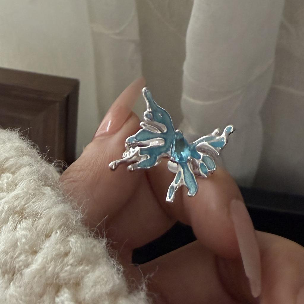 Copper Rings For Women Couple Minimalist Handmade Simple Blue Butterfly Ring Fine Jewelry Gift Prevent Allergy