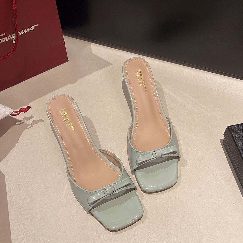 Elegant Slippers Women Shoes Woman Bow Knot Leather Solid Color Peep Toe Thin Heels Ladies Outdoor Shoes