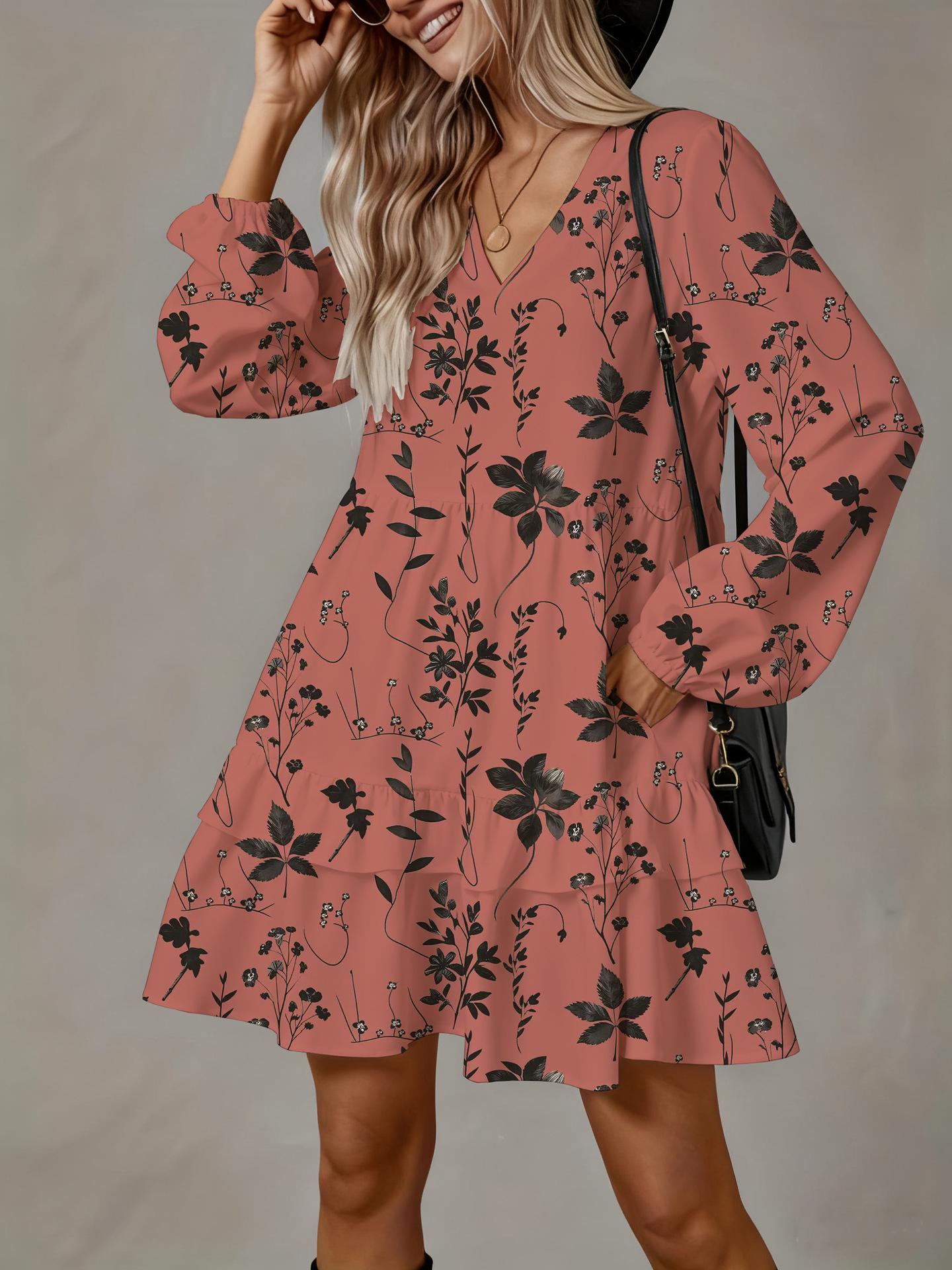 

European & American Irregular V-Neck Elegant Autumn Dress (2025) 5XL червоний