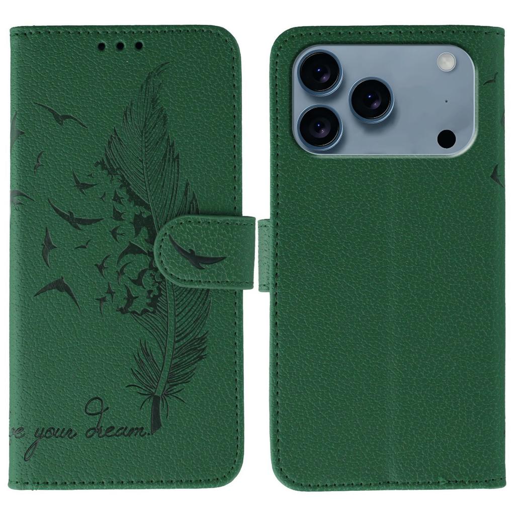 For iPhone 17 Pro Case Feather Imprint PU Leather Wallet Phone Cover