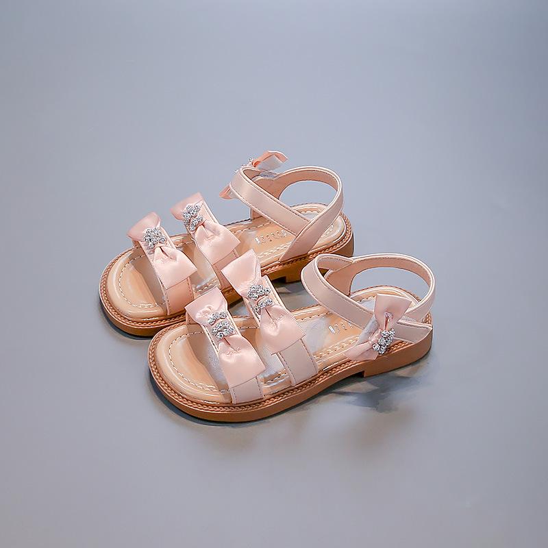 Summer Girls Open Toe Rhinestone Bow Princess Sandals Kids Stage Performance Dress Shoes