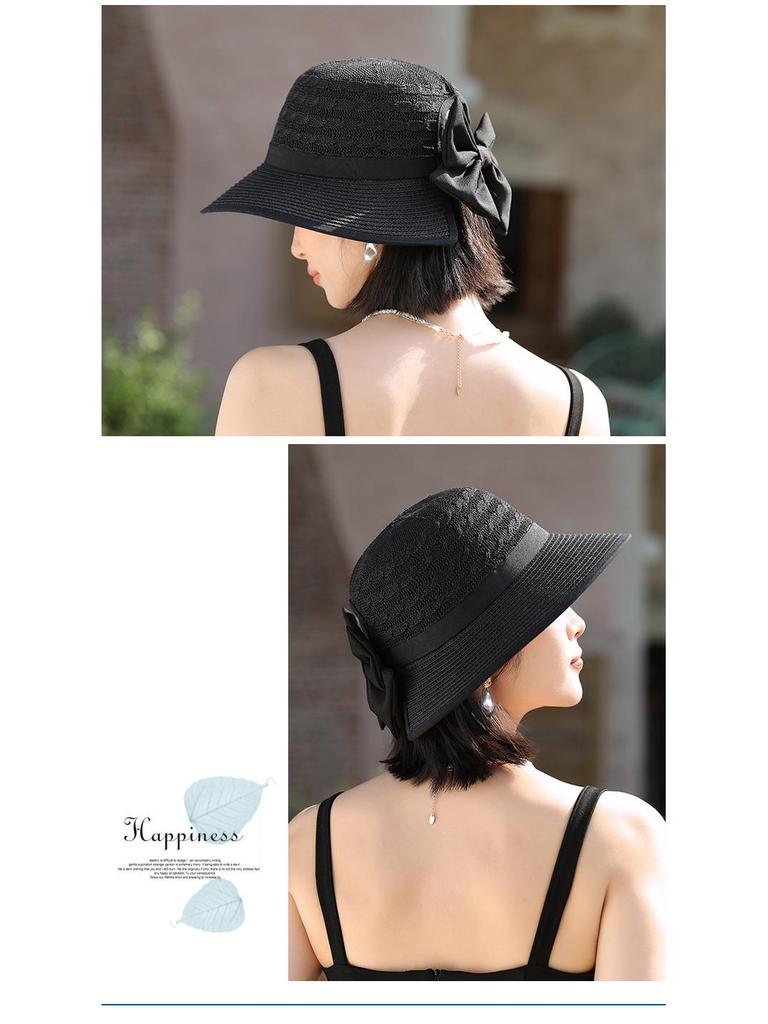 Women's Korean Style Knitted Straw Sun Hat with Large Brim and Bow